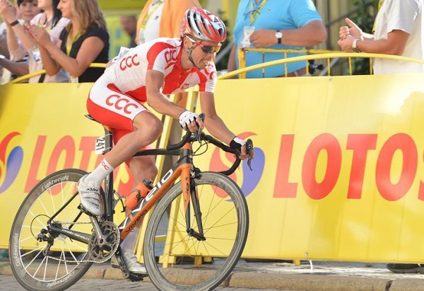 Zawodnik CCC Polsat Polkowice w samotnej akcji podczas Tour de Pologne 2012