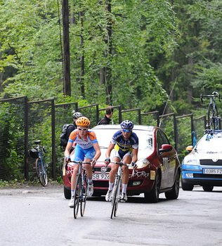 Cameron Meyer (Garmin Transitions) i Johnny Hoogerland (Vacansoleil) byli najdłużej uciekającymi kolarzami na tym etapie