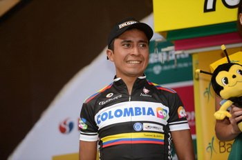 Darwin Atapuma (Team Colombia) na podium etapowym