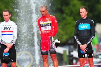 Najlepsza trójka wyścigu - Juan Jose Cobo (Geox TMC), Chris Froome (Team Sky) i Bradley Wiggins (Team Sky)