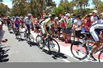 Peleton pokonuje Old Willunga Hill